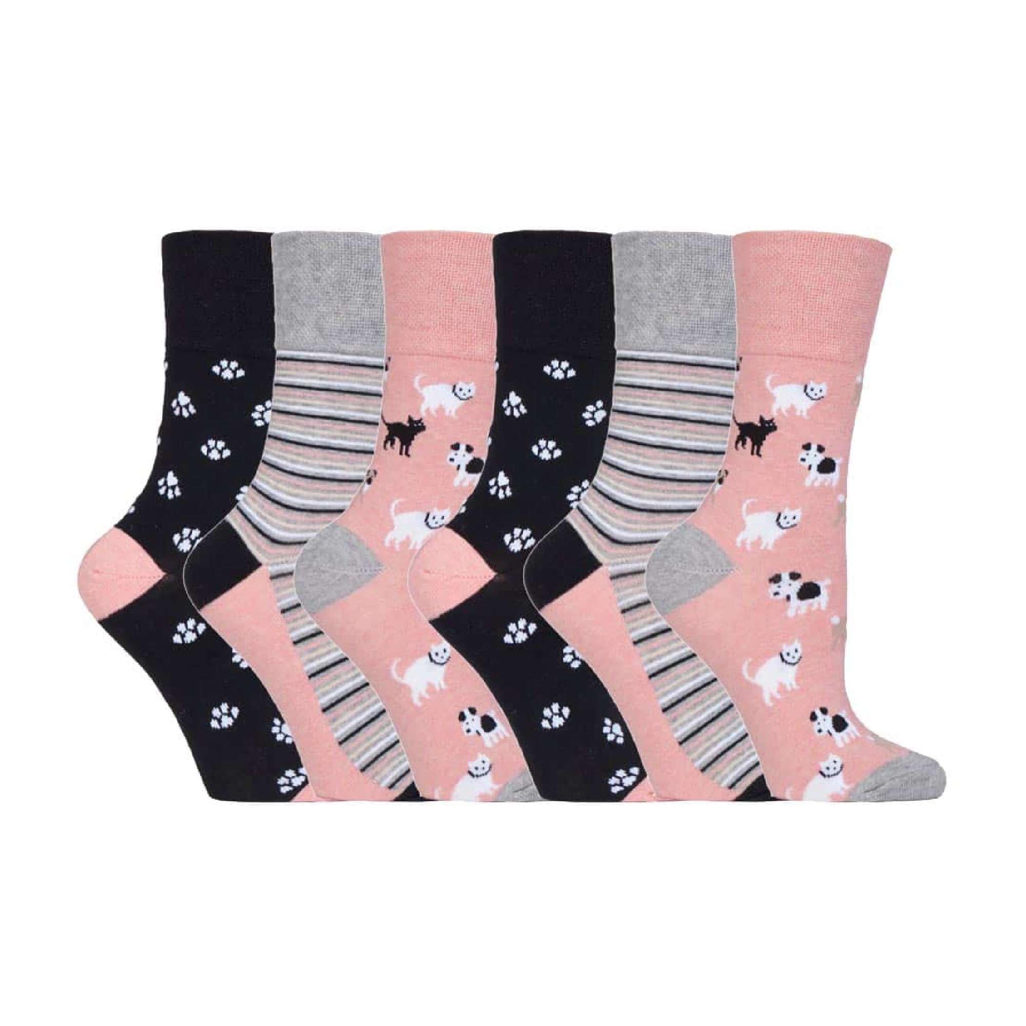 SOCK SHOP GENTLE GRIP - Ladies Animal Novelty Socks – 6 Pack | Non-Elastic Cotton Socks with Cute Dog, Cat & Wildlife Designs (4-8, SOLRH169)