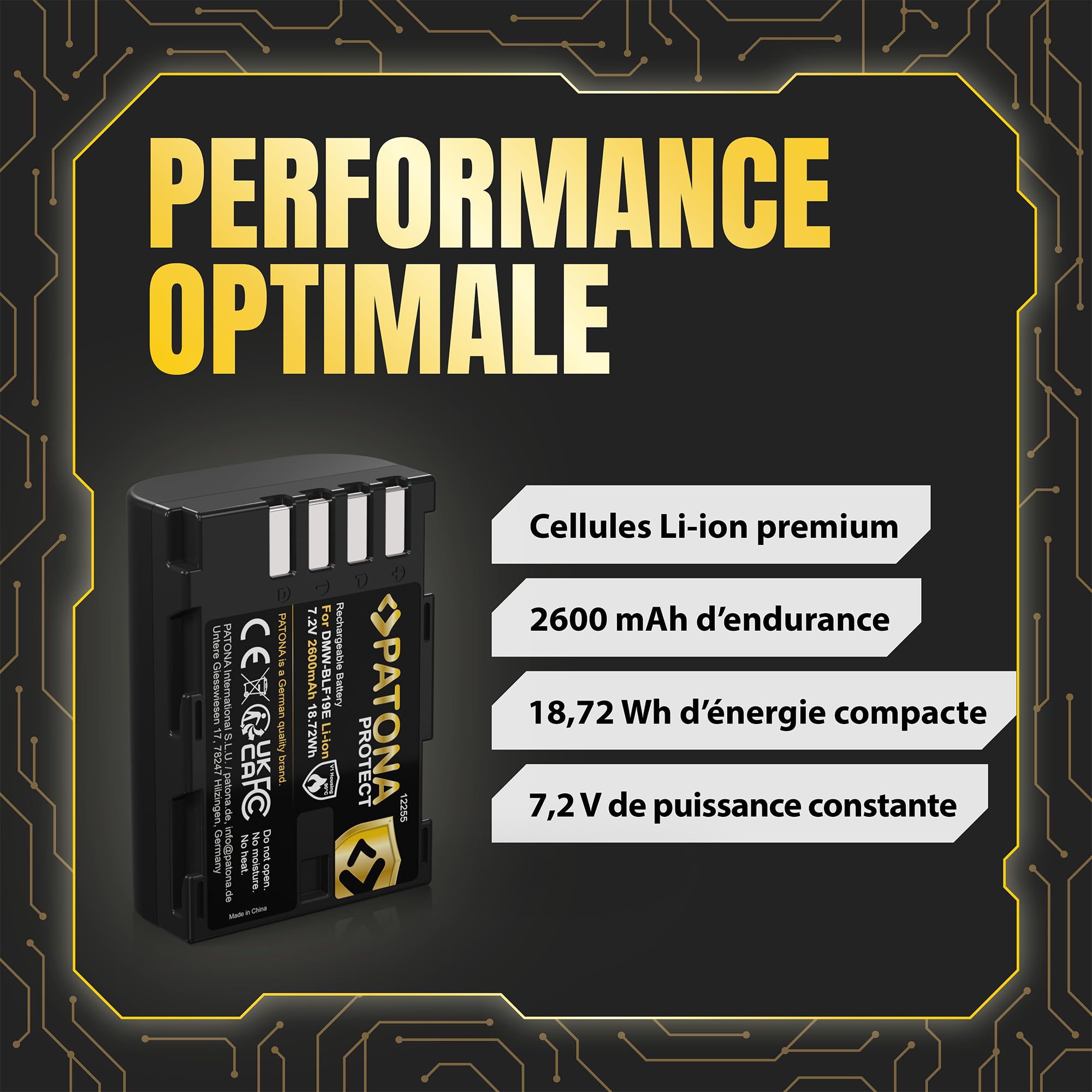 PATONA 2X Protect Batterie pour Panasonic DMW-BLF19 BLF19E, 2600mAh