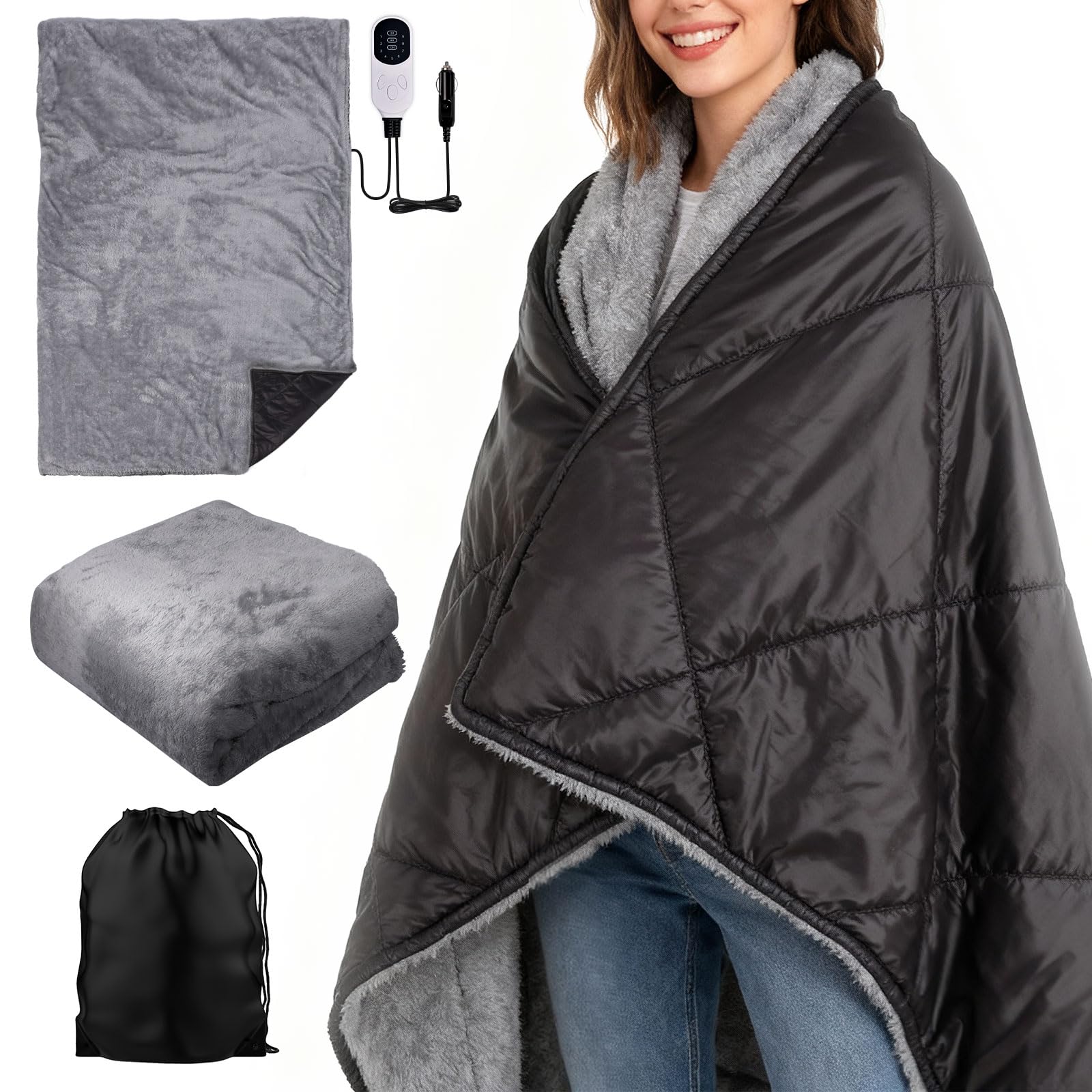 TransonTeda 2-in-1 Reversible Heated Car Blanket
