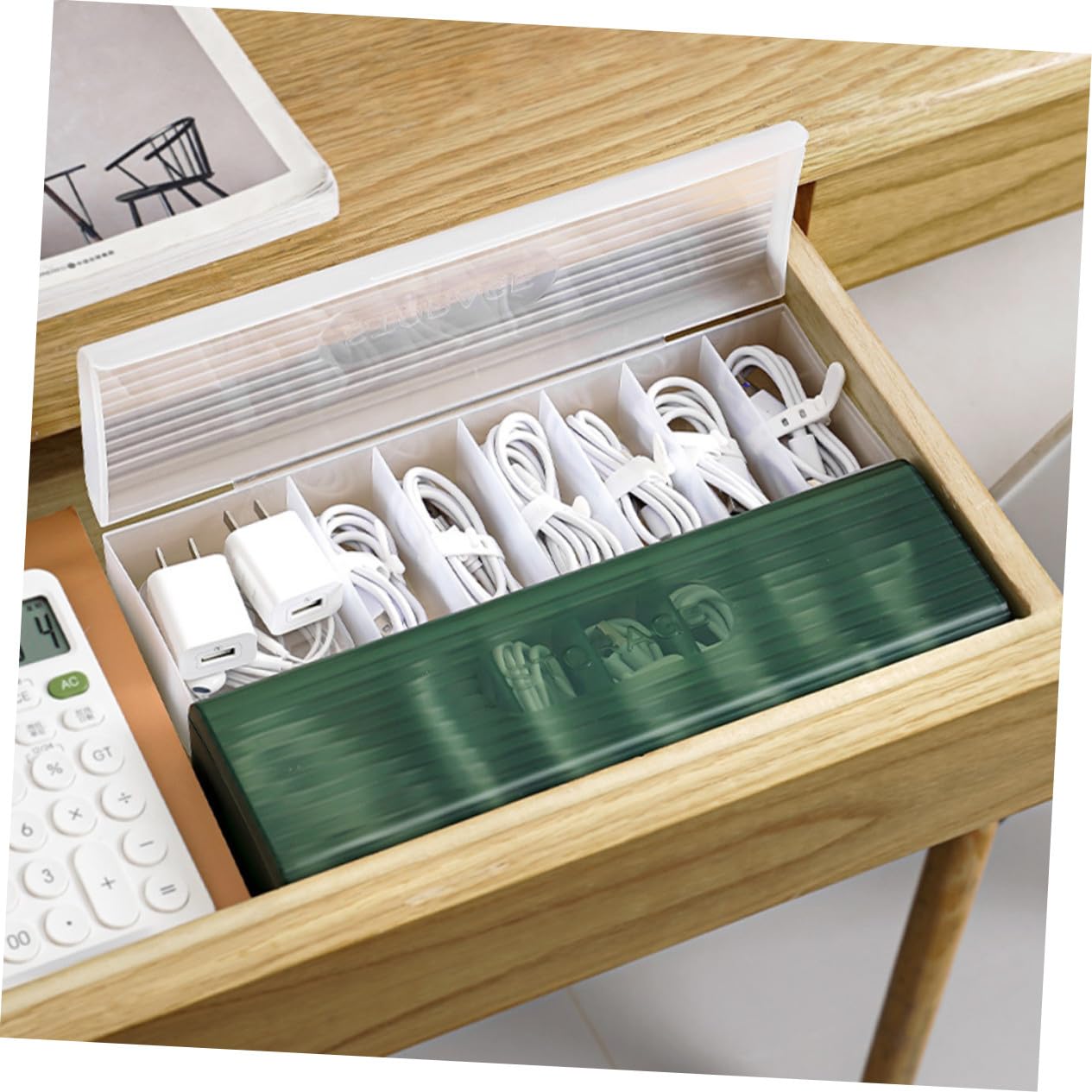 Caja Organizadora de Cables de PP Estructura Compartimentada Segura y Conveniente de 2 Piezas para Almacenamiento Hogar y Sala de Estar