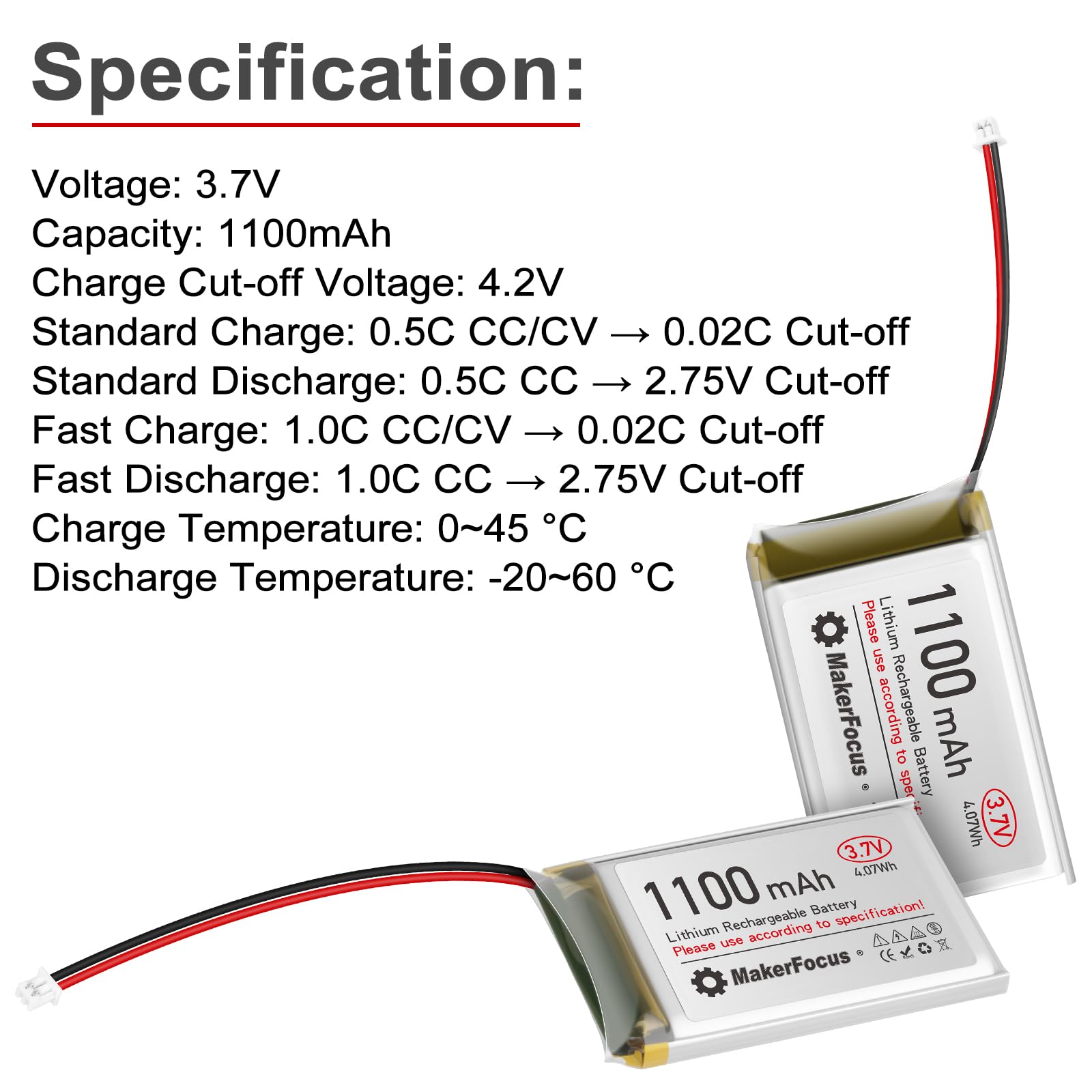 3.7V 1100mAh LiPo Batería para ESP32, Meshtastic Node 4 unidades | Batería recargable 1S, conector JST 1.25, placa de protección incorporada, protección contra sobrecarga y descarga profunda