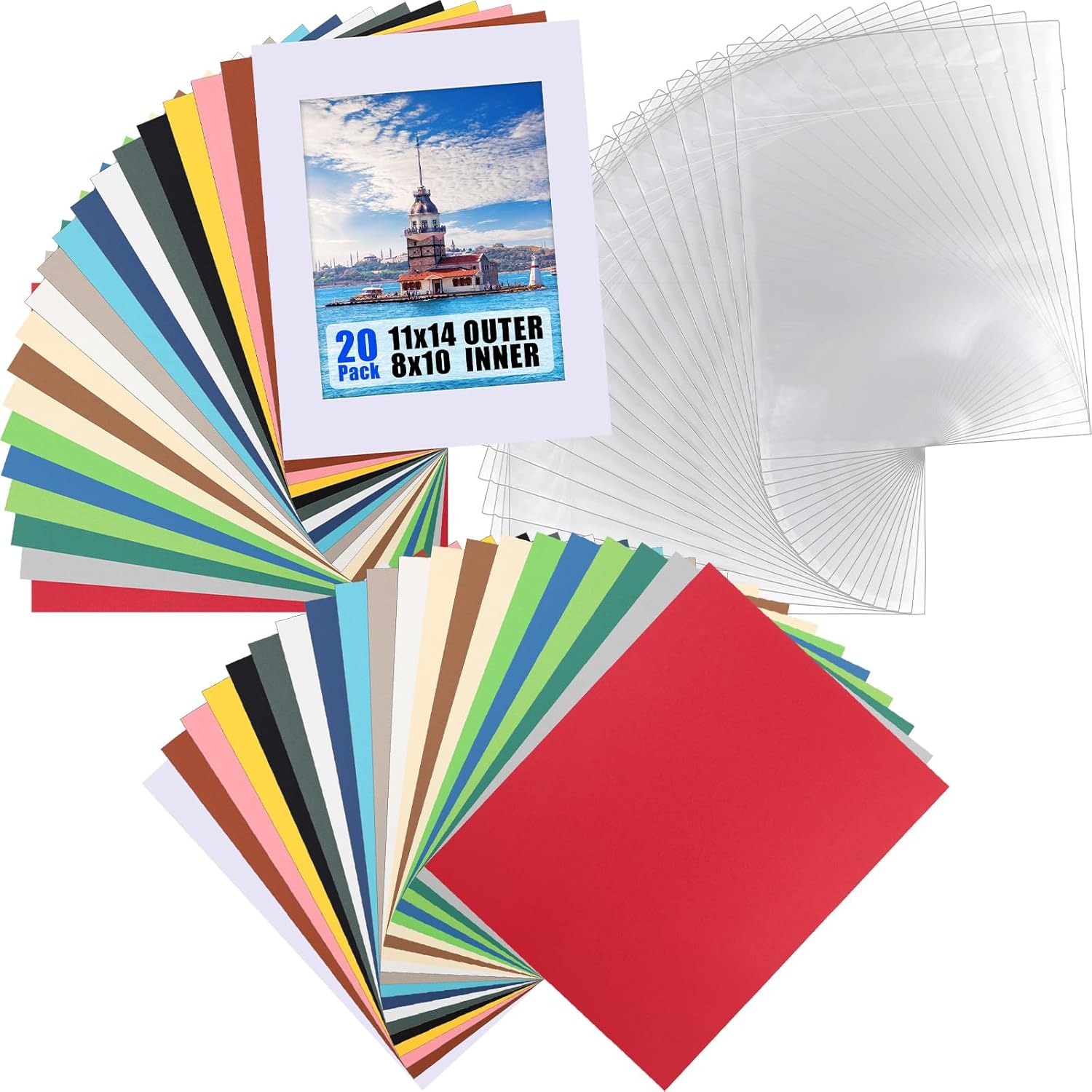 Tenceur 20 Sets Picture Mats 11 x 14 Inch Mat for 8 x 10