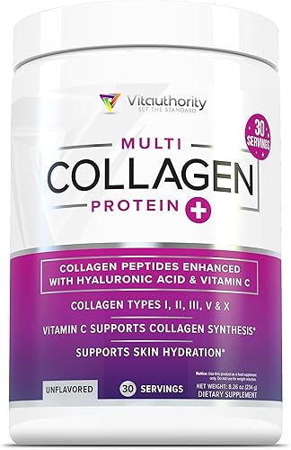 Polvo de péptidos de colágeno múltiple para mujeres, polvo de colágeno hidrolizado sin sabor para mujeres con tipos I II III V y X Plus vitamina C y