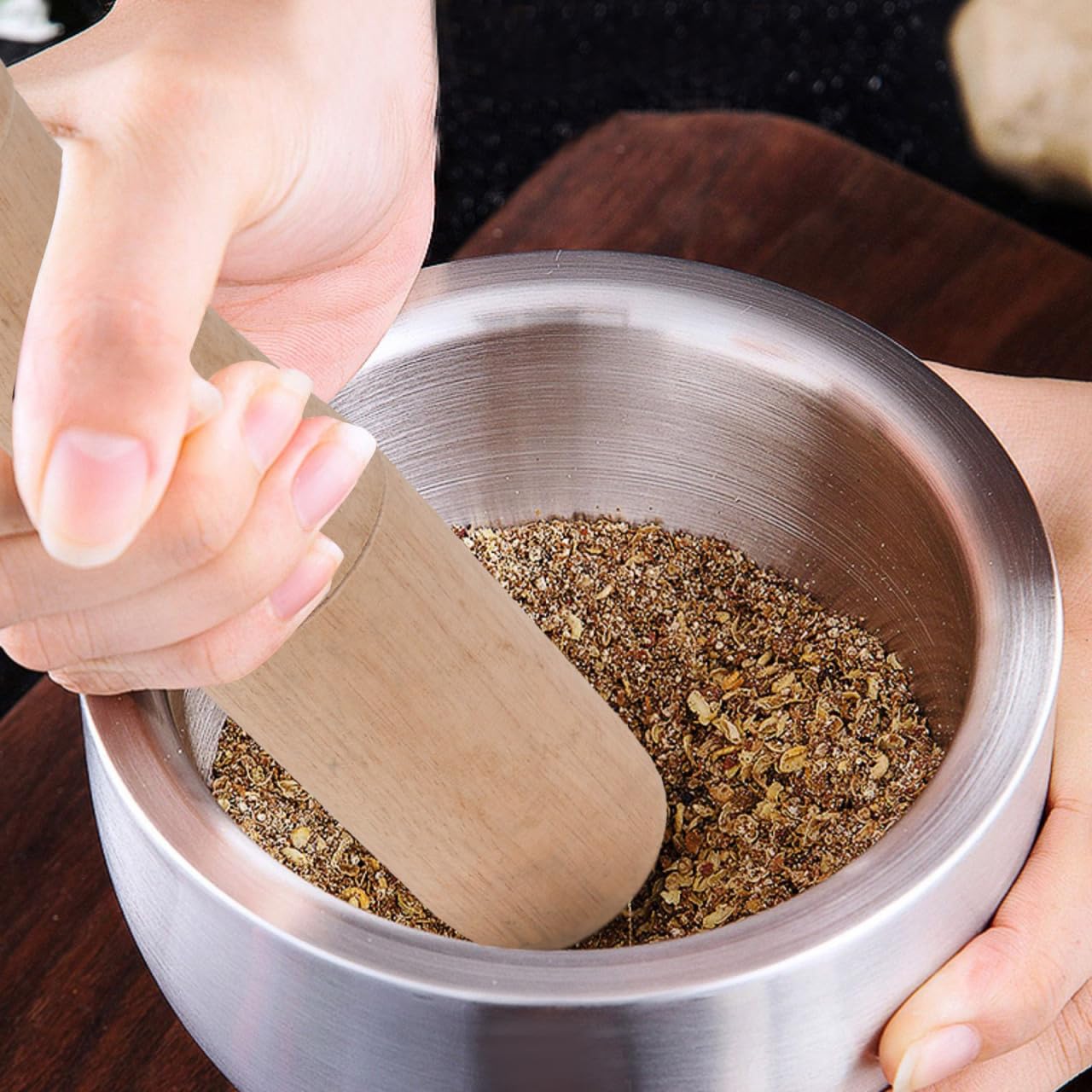 Wooden Mortar and Pestle Garlic Crusher Spice, Wood Pestle