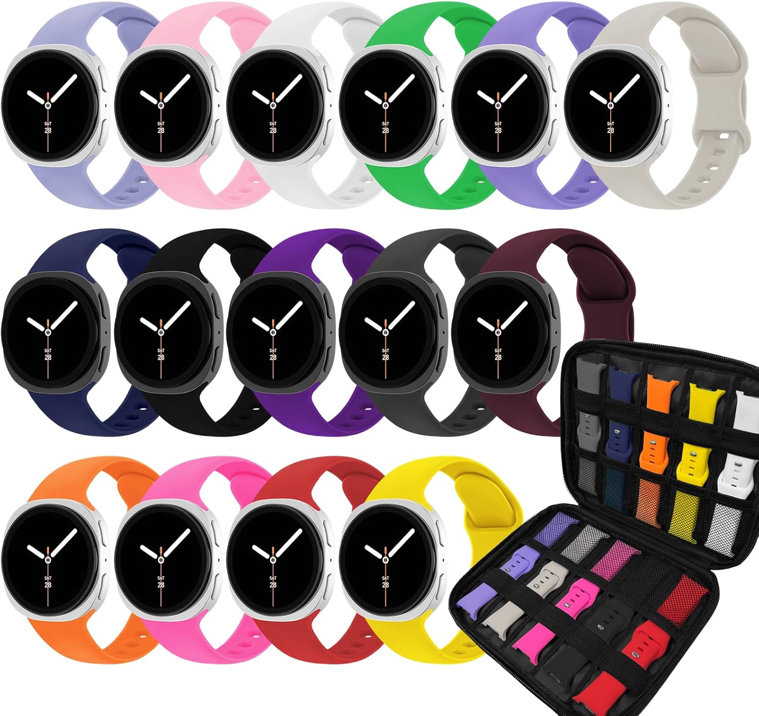 Silicone Bands with Storage Case Compatible for Samsung Galaxy Watch 8 Band 40mm 44mm/Galaxy Watch 8 Classic 46mm,No Gap Sport Wristband Breathable Replacement Strap Men Women