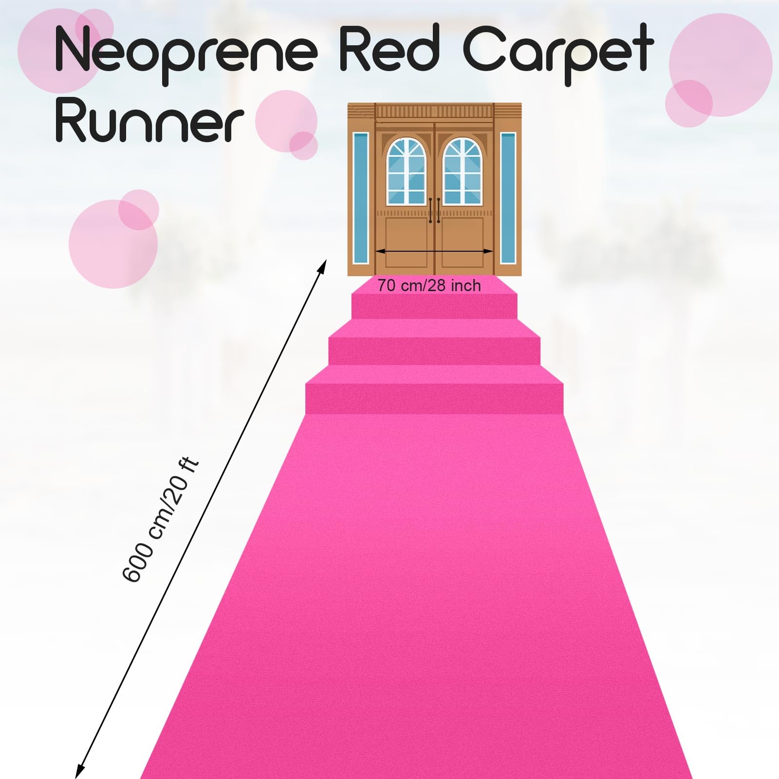 Boao Neoprene Carpet Runner Reusable Plastic Floor Runner Non Slip Rubber Backed Runner Rugs for Hallway Aisle Runner Carpet Roll for Wedding Party Decor Prom Business Outdoor (Hot Pink,20 x 2.3 ft)