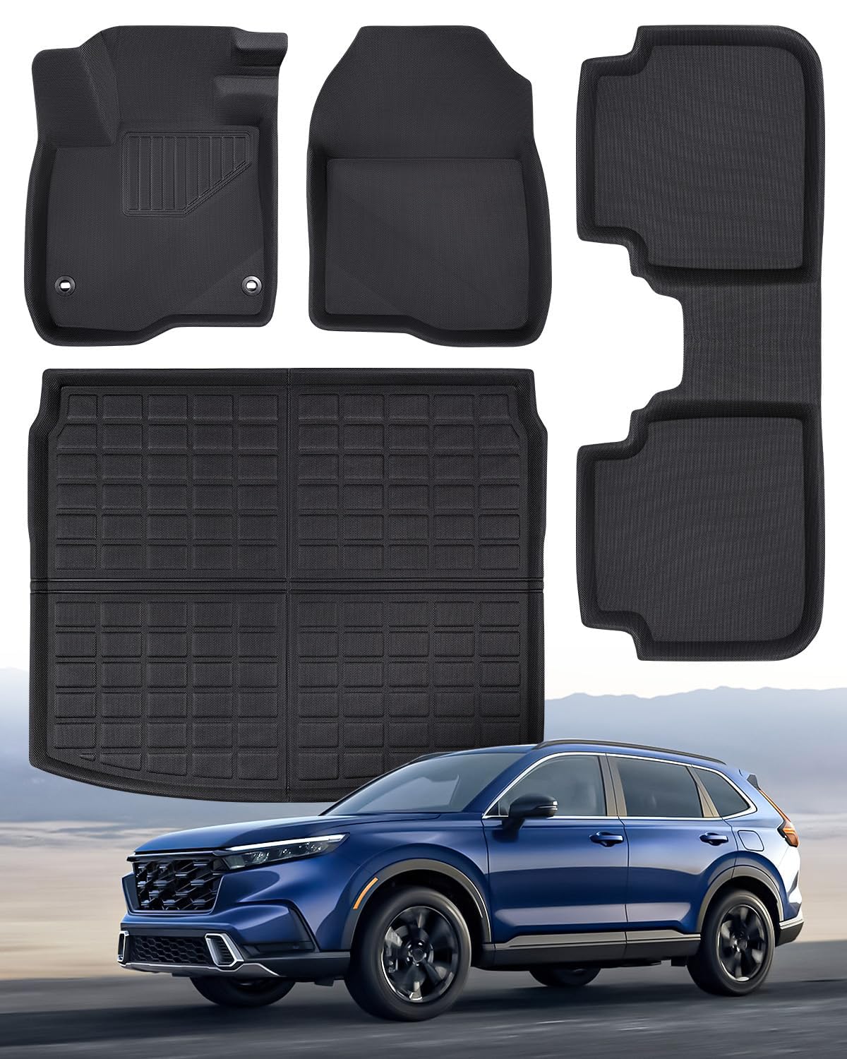 Car Floor Mats for Honda CRV: 2023 2024 2025 All Weather Automotive Cargo Cover Mat Tray Trunk Full Set Accessories, Cutsom Fit for CRV Liner Black XPE Car Mats