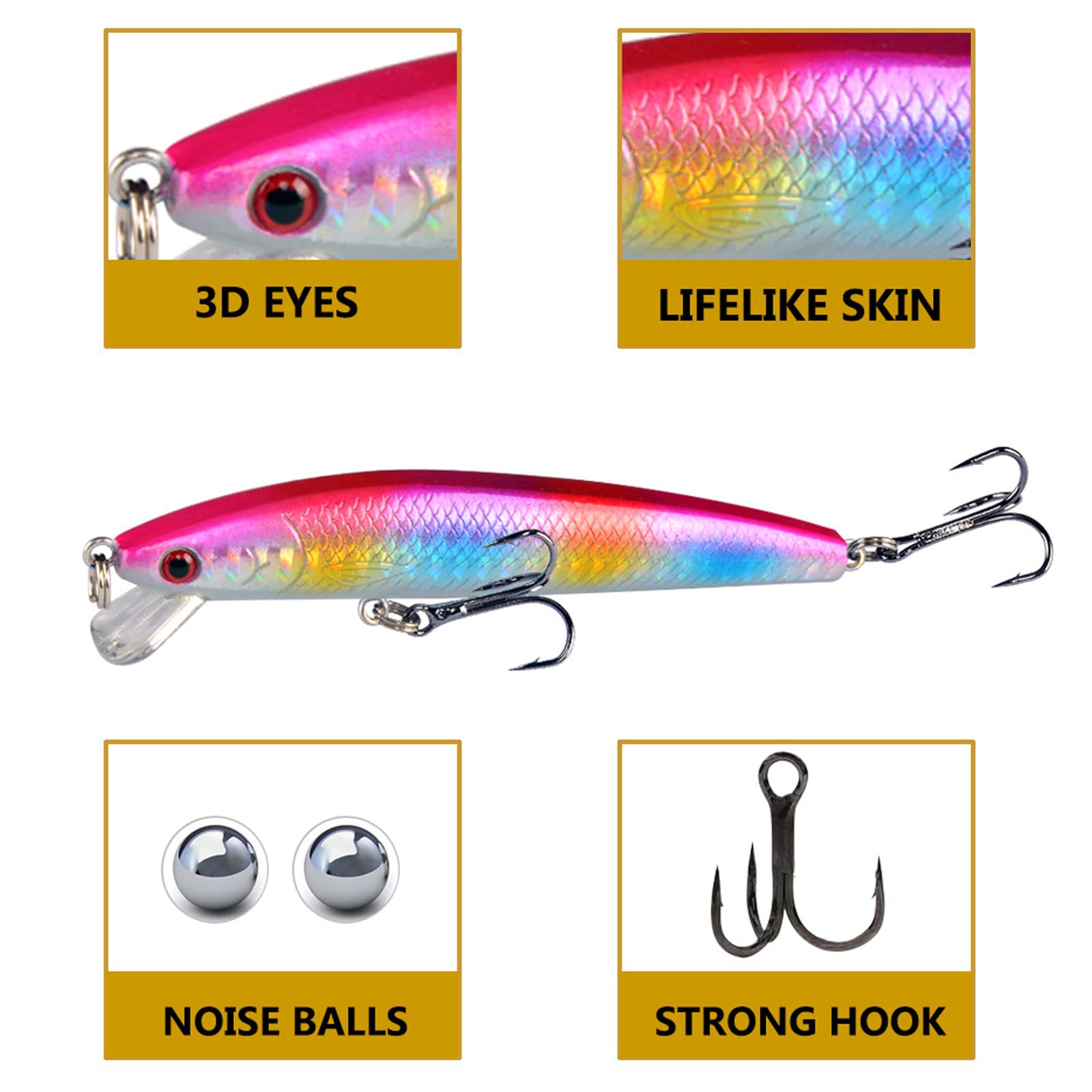 Señuelos de Pesca Cebos Artificiales Minnow Flotantes 10 Piezas Multicolor para Lubina y Trucha