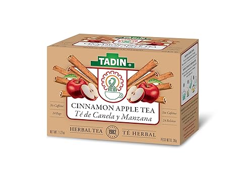 Tadin Té de manzana y canela, té de hierbas, té sin cafeína, té de otoño, té descafeinado, paquetes de té para té caliente, 24 bolsas de té por