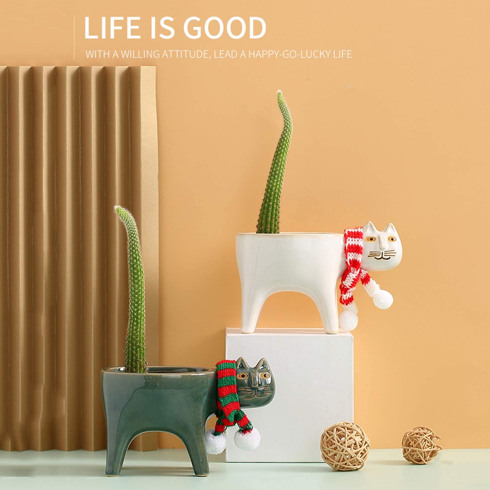 Cabilock Vaso Di Fiori in Ceramica Forma Di Gatto Vaso Per Piante Grasse e Cactus Design Creativo Di Drenaggio Decorazione Per Balcone Finestra e Tavolo