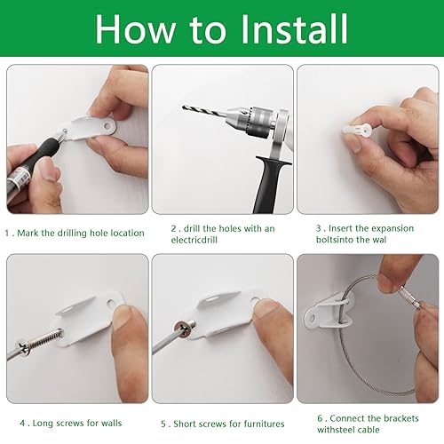 Miniatura 8 de Juego de 10 anclajes de muebles antipunta, anclajes de metal para muebles, anclajes de pared seguros para muebles de 400 libras, resistentes a