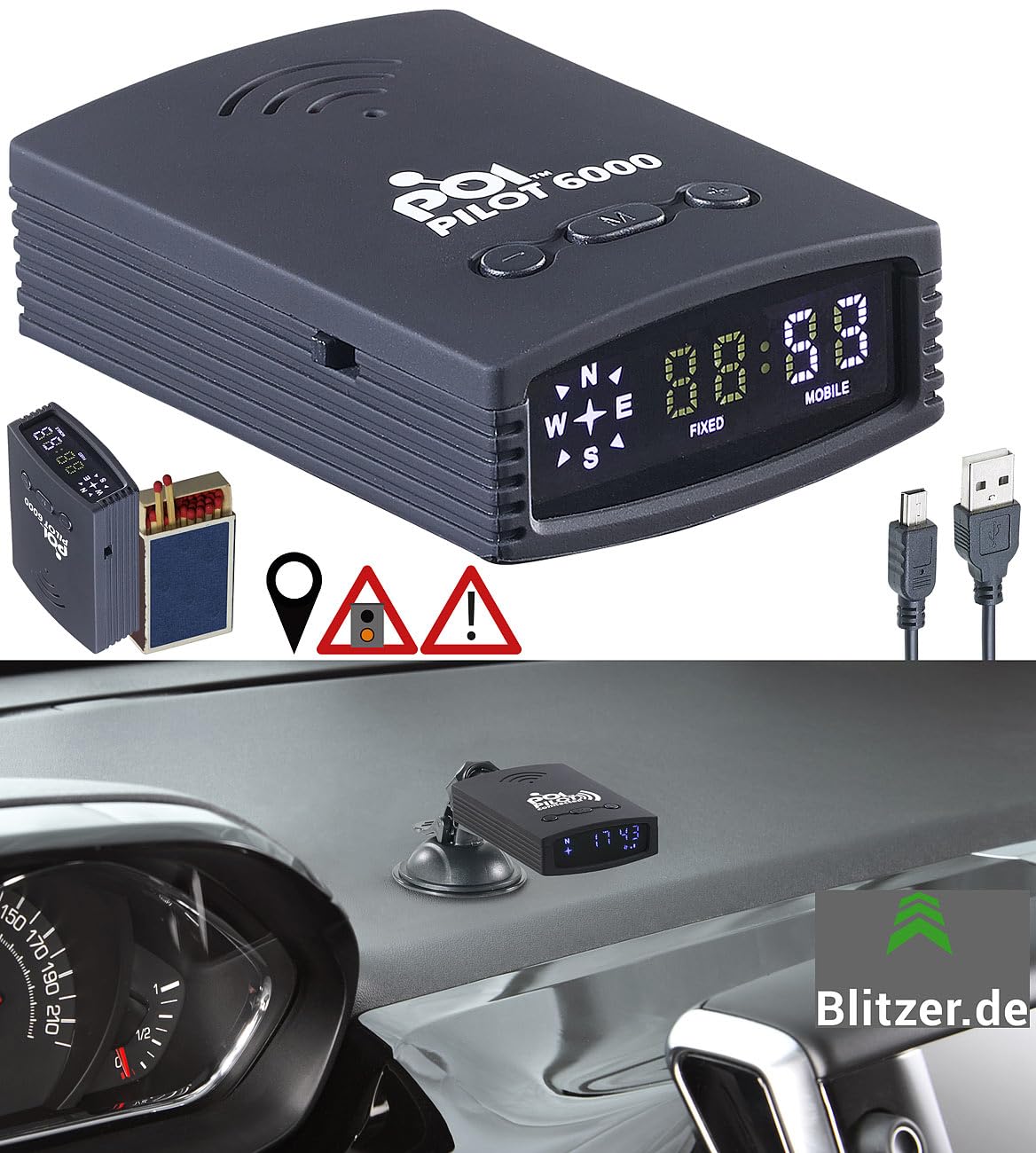 POI Pilot Pilot: GPS-Gefahren-Warner mit POI-Daten für Europa, 1 Jahr kostenl. Updates (Radarwarner, Gefahrenwarner, Dash)
