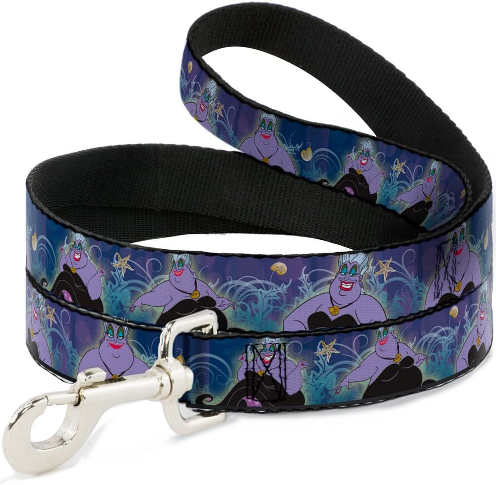 Buckle-Down Dog Leash Ursula 4 Poses Shells Ivy Bubbles Purples Blues 6 Feet Long 1.0 Inch Wide, Multicolor (DL-6FT-WDY296)