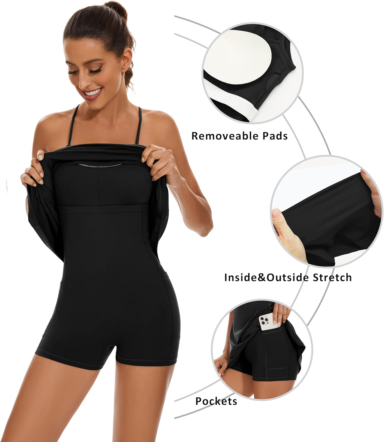 OVRUNS Women's Tennis Dress Built-in Bra & Shorts Exercise Workout Golf Athletic Dress with Pockets - Image 3