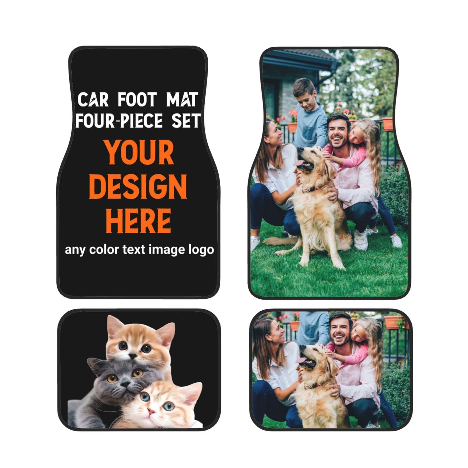 Custom Car Mats 4 Piece Set, Personalized Neoprene Automotive Floor Mats, Design Your Own Car Foot Mat with Logo/Photo/Text for Cars Vehicle Vans SUVs Full Set