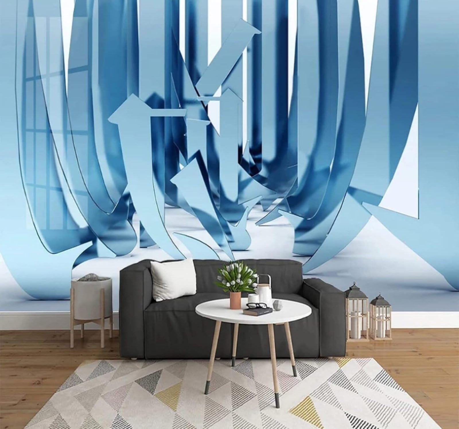 Papier peint 3D soie bleu abstrait original décoratif intissé 250cm×170cm
