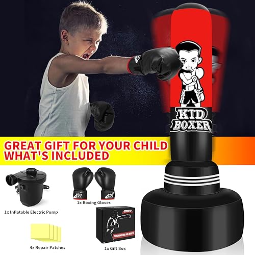 Miniatura 6 de Heavy Punching Bag with Stand Adults Teens,70" Freestanding Boxing Bags Kicking Bag Heavy Bag with Boxing Gloves and Electric Air Pump, Kickboxing