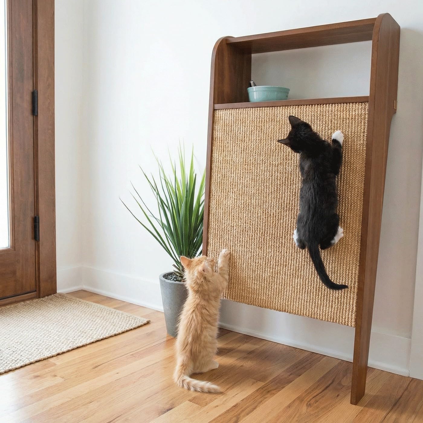 Wesley Cat Scratcher – Multi-Purpose Wall Shelf for Entryways, Sisal Scratching Surface for Cats, Shelf for Keys & Décor, Engineered Wood, 20”x11”x40”, Stylish & Durable – Walnut - image 2