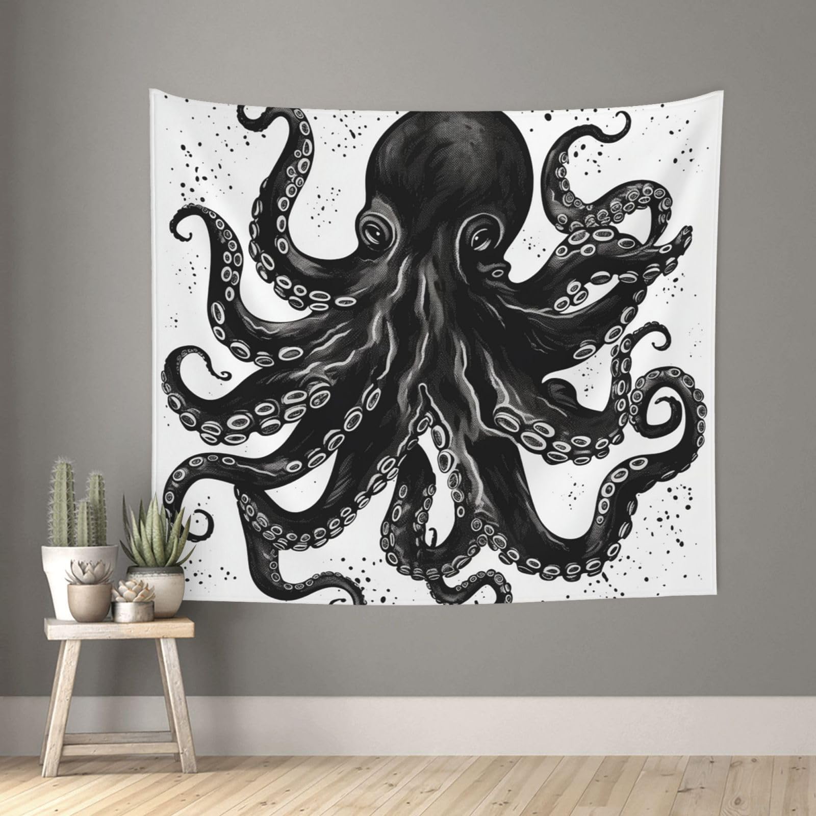 FodPand Classic Black Octopus Tapestry for Bedroom Aesthetic, Wall Hanging Tapestries Art Decor Backdrop Wall Tapestry for Dorm Living Room Funny Poster Party Banner Background 51" X 60"