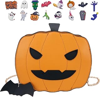 Halloween Purse Pumpkin Purse for Women Girls Crossbody Shoulder Bag with Halloween Stickers