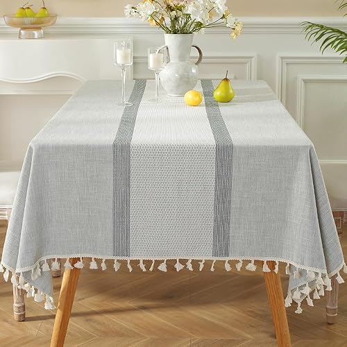 TruDelve Manteles de tela bohemios, color gris, mesas rectangulares de 6 pies, mantel rústico de granja (A-gris, 70 x 55 pulgadas, rectangular)
