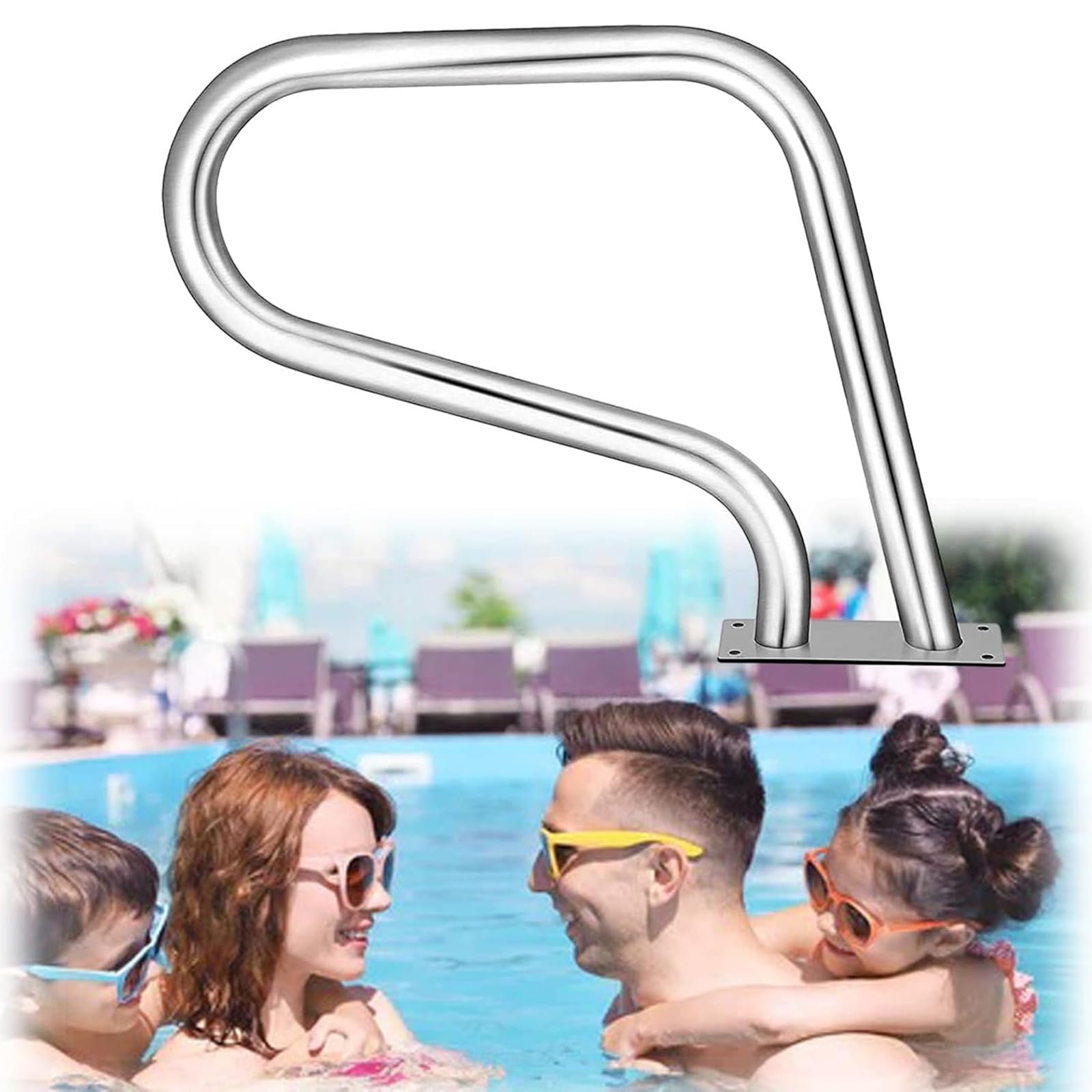 Pool Handrails Pool Hand Rail 304 Stainless Material, Easy Mount Hand Grab Rail, Swimming Pool Stair Rail for Inground Pool Entry