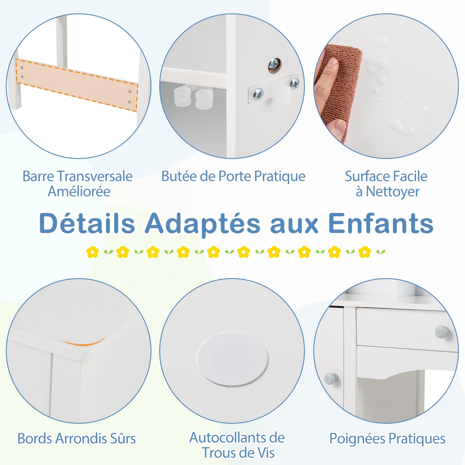 GOPLUS Bureau Garcon Fille, Table Enfant avec Chaise, Clapier 8 Cases, Grande Armoire et Tiroir, Dossier Ergonomique, Bureau Enfant en Bois avec Rangement