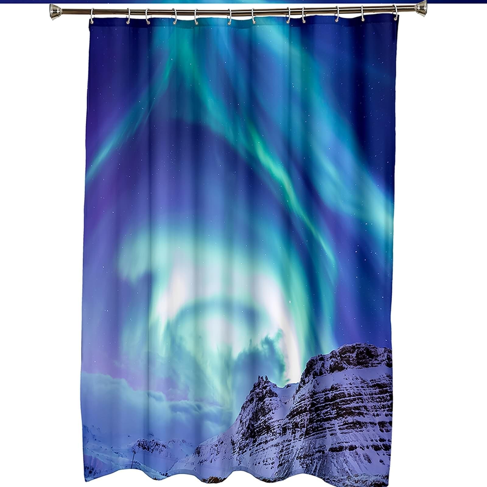 Cortina de ducha de 180 x 200 cm, tela textil, azul, diseño de paisaje natural, cortina de baño, tela de poliéster, resistente al moho, lavable, 1,8 x 2 m de largo (ancho x alto), incluye