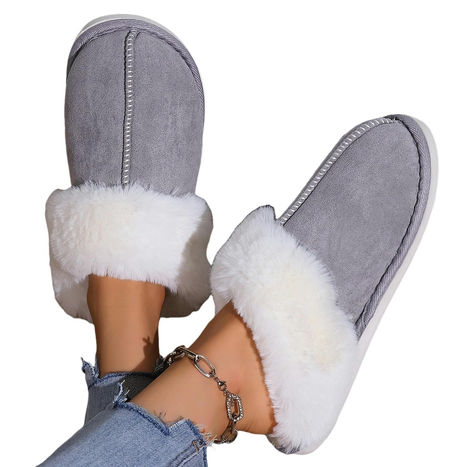 Pantoufles en coton pour femmes chaussons ménagers en velours gris taille 42-43