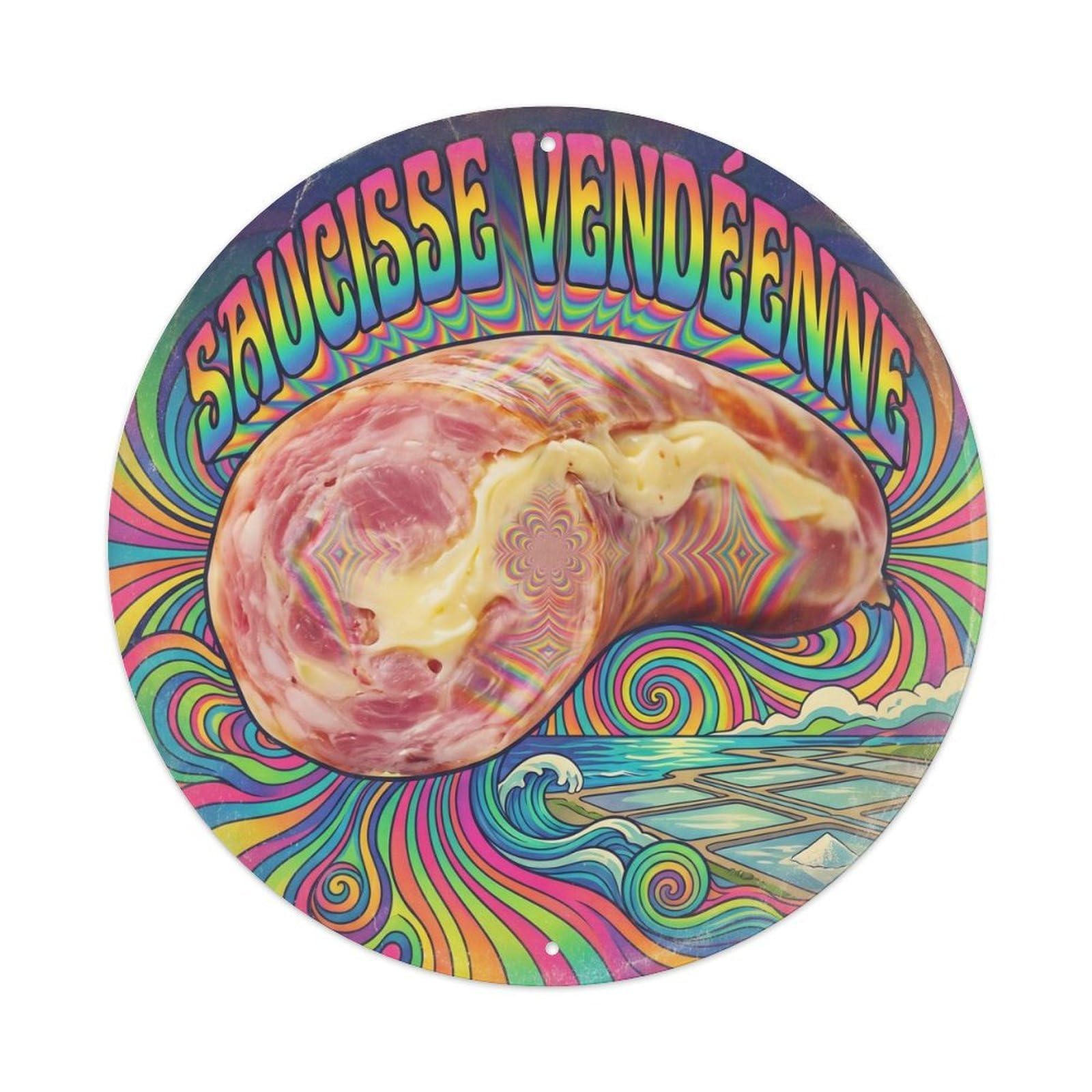 French Cheese Smoked Sausage Vendée Cuisine Travel Metal Tin Sign