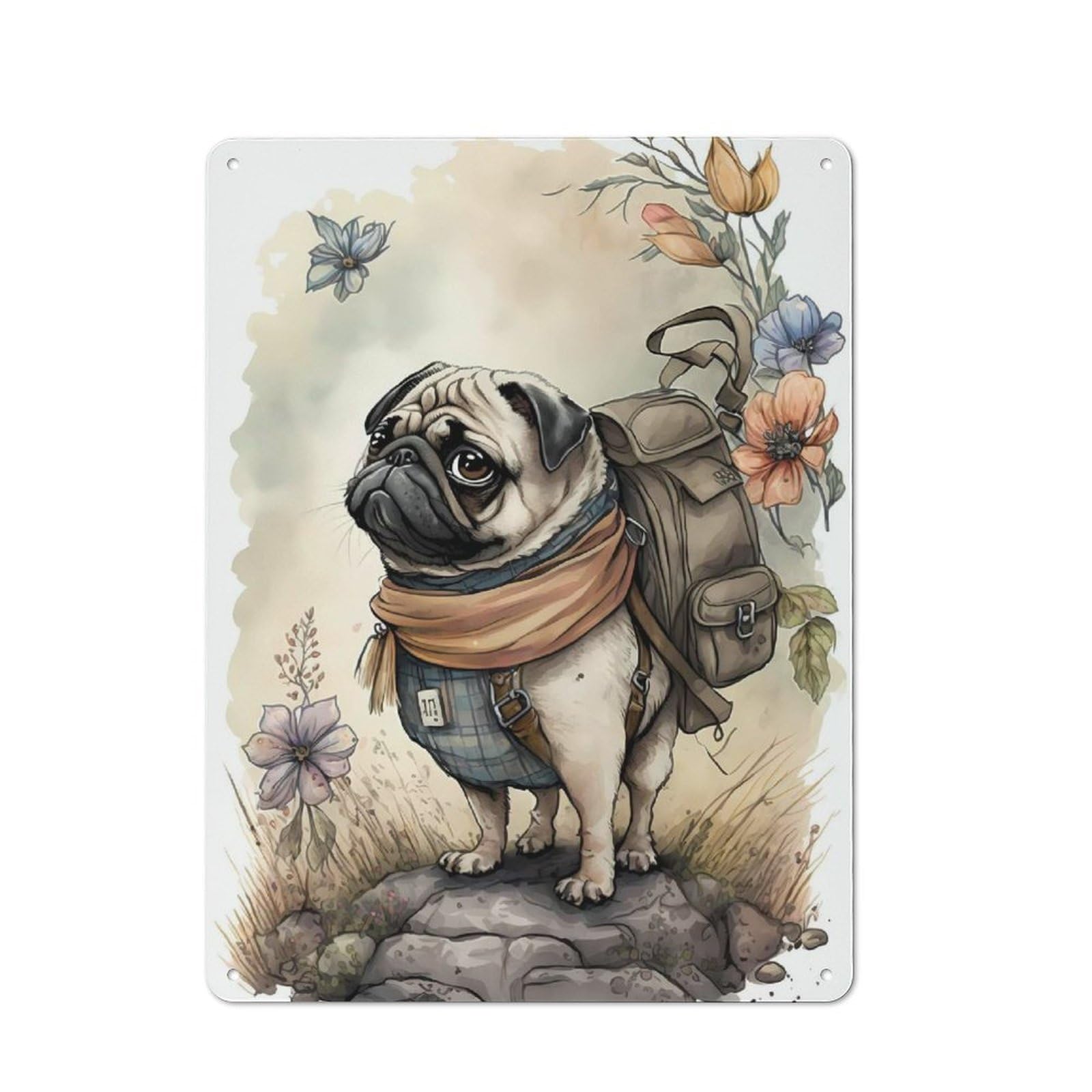Junmoney Delightful Pug Dog Rustic Tin Sign 40X30cm, Garden Style Garden Room Wall Plaque For Conservatory, Home Bar Or Utility Room