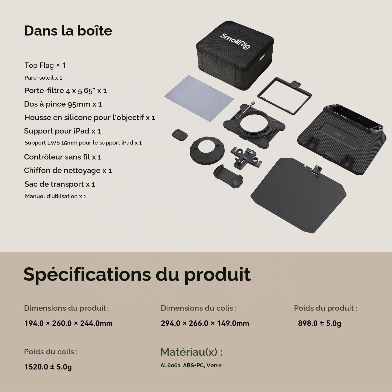 SMALLRIG Téléprompteur pour iPad pour Android Tablette Jusqu'à 11", App Support PDF Picture Word TXT, Doit Work avec Baseplate LWS de 15mm pour Caméscope DSLR sans Miroir, Pas pour Smartphone - 3646