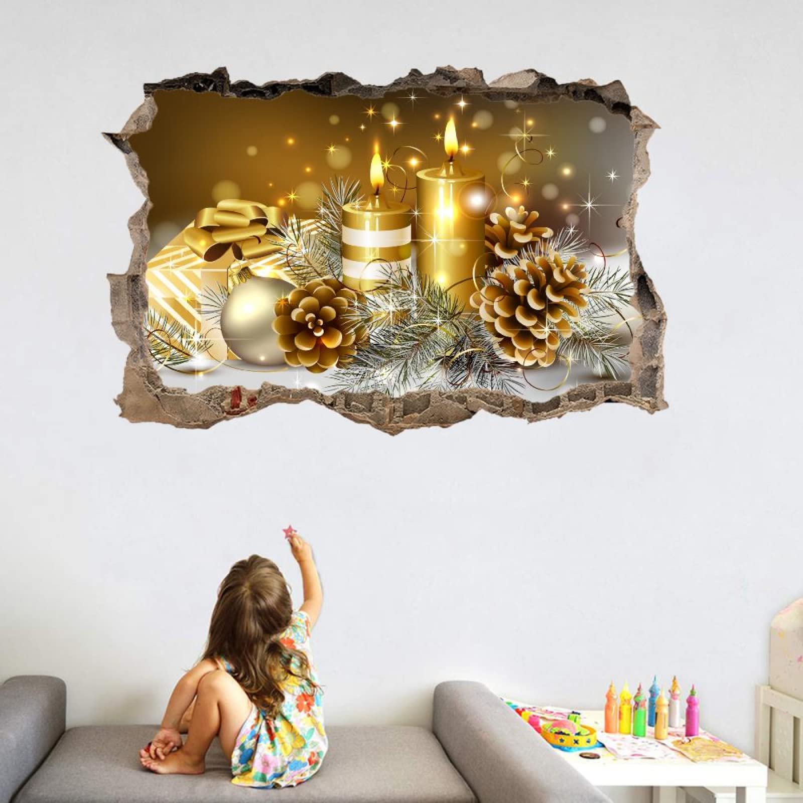 Décoration Murale Autocollants Brisés 3D Cadeaux Tatouage Mural D'Art Amovible Fleurs Stickers Muraux Pour La Maison Pépinière Filles Enfants Salon Chambre Décoration 80x120cm