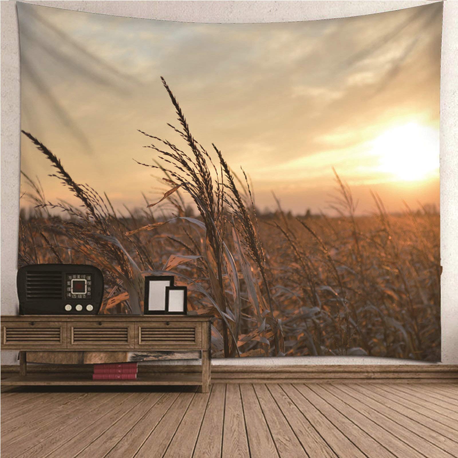 Tapiz de pared KnSam de 150x150 cm para un salón cálido con diseño de amanecer