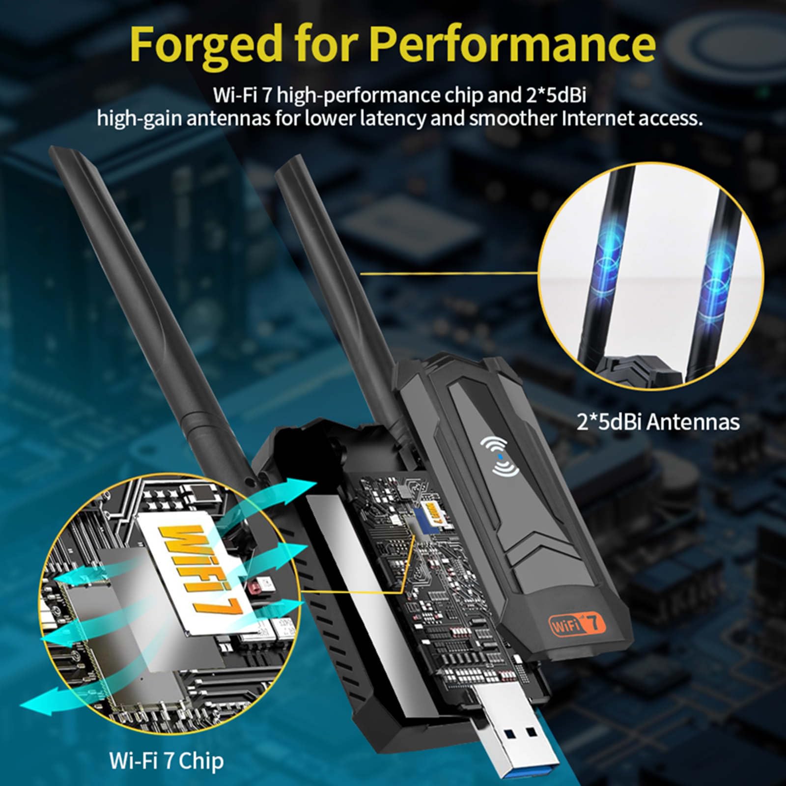 Adattatore USB 3.0 USB WiFi per PC Laptop Desktop 2.4G/5G/6G ad alta velocità 6500Mbps USB WiFi7 adattatore Tri-band