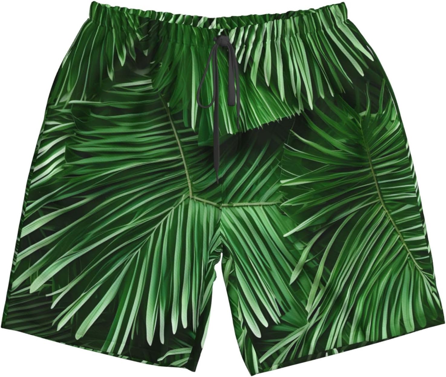 Cute Green Palm Leaves Print Mens Board Shorts,Stylish Swim Trunks for Men,for Swimming and Outdoor Activities