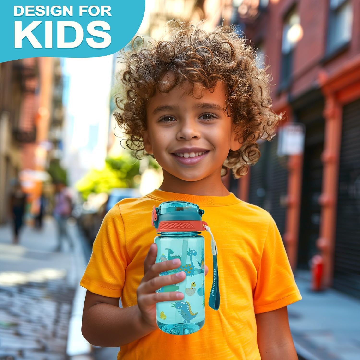 Kids Water Bottle for School or Travel, 20 Oz Durable Plastic Water Bottle with Silicone Straw and Pop-Up Spout Cover, BPA Free & Dishwasher Safe(Dinosaur) - Image 5