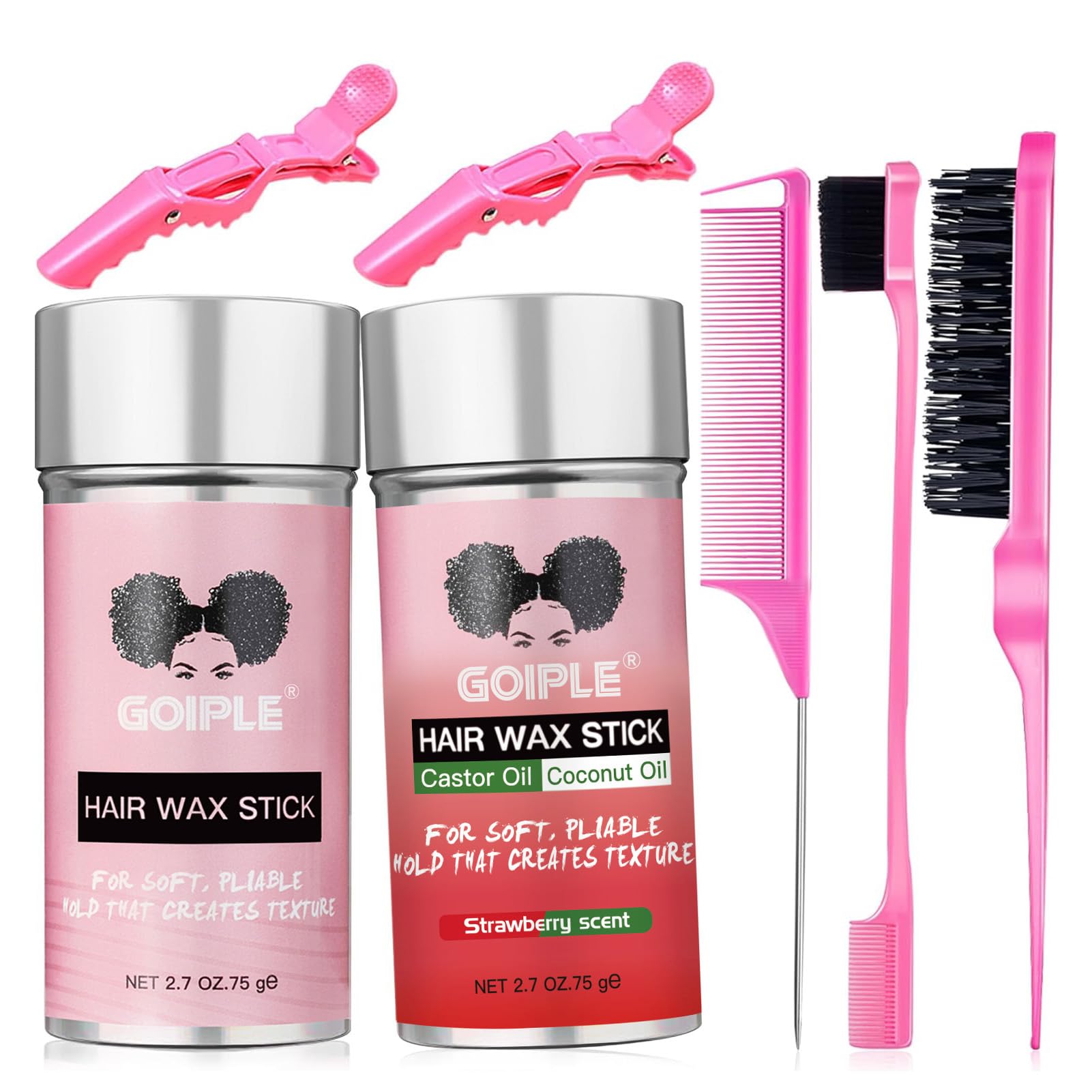 Hair Wax Stick a lunga durata, non grassi, bastone per capelli ribelli, bastone di cera per donne e bambini, con spazzola per capelli lisci, spazzola per bordi, pettine a coda di topo e pinza per