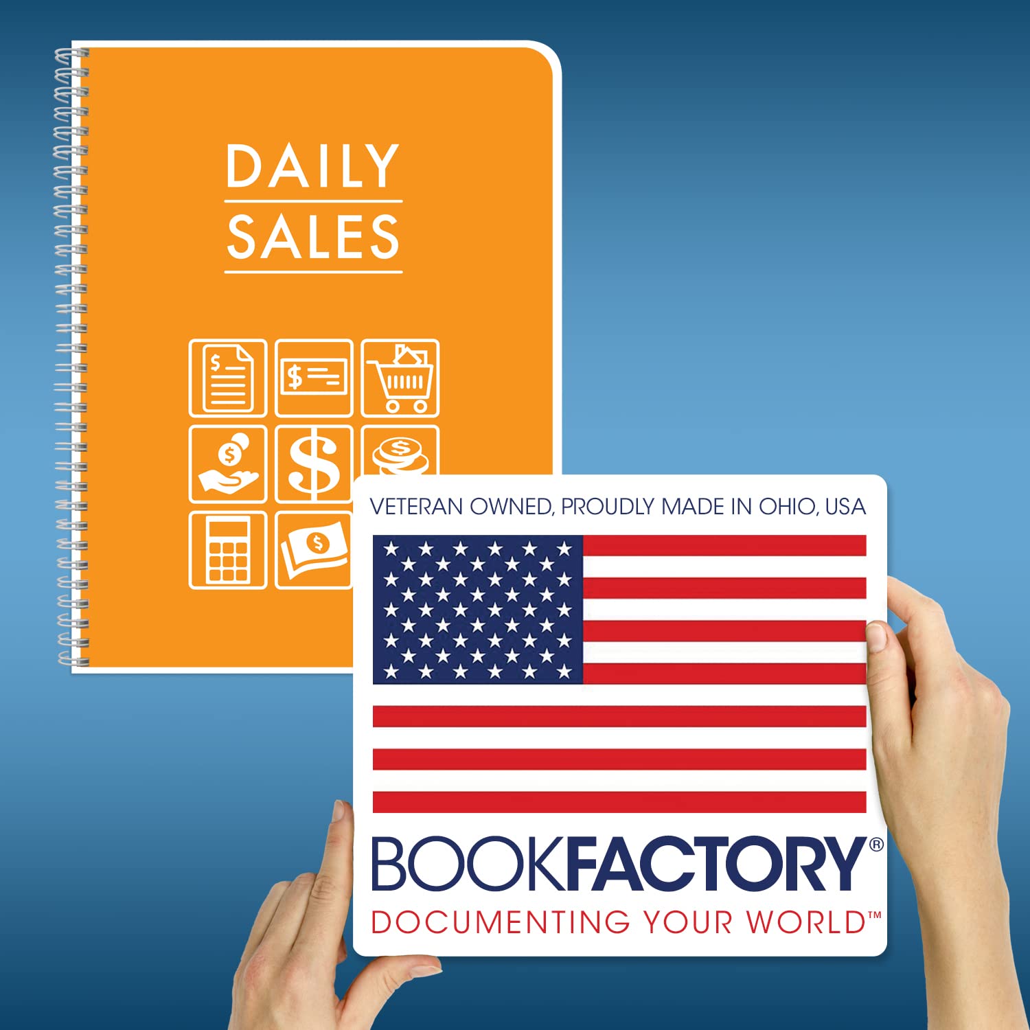 BookFactory Cuaderno de registro de ventas diarias, Wire-O, 100 páginas | Registro de resumen de ventas para pequeñas empresas, 8.5 x 11 pulgadas, fabricado en Estados Unidos