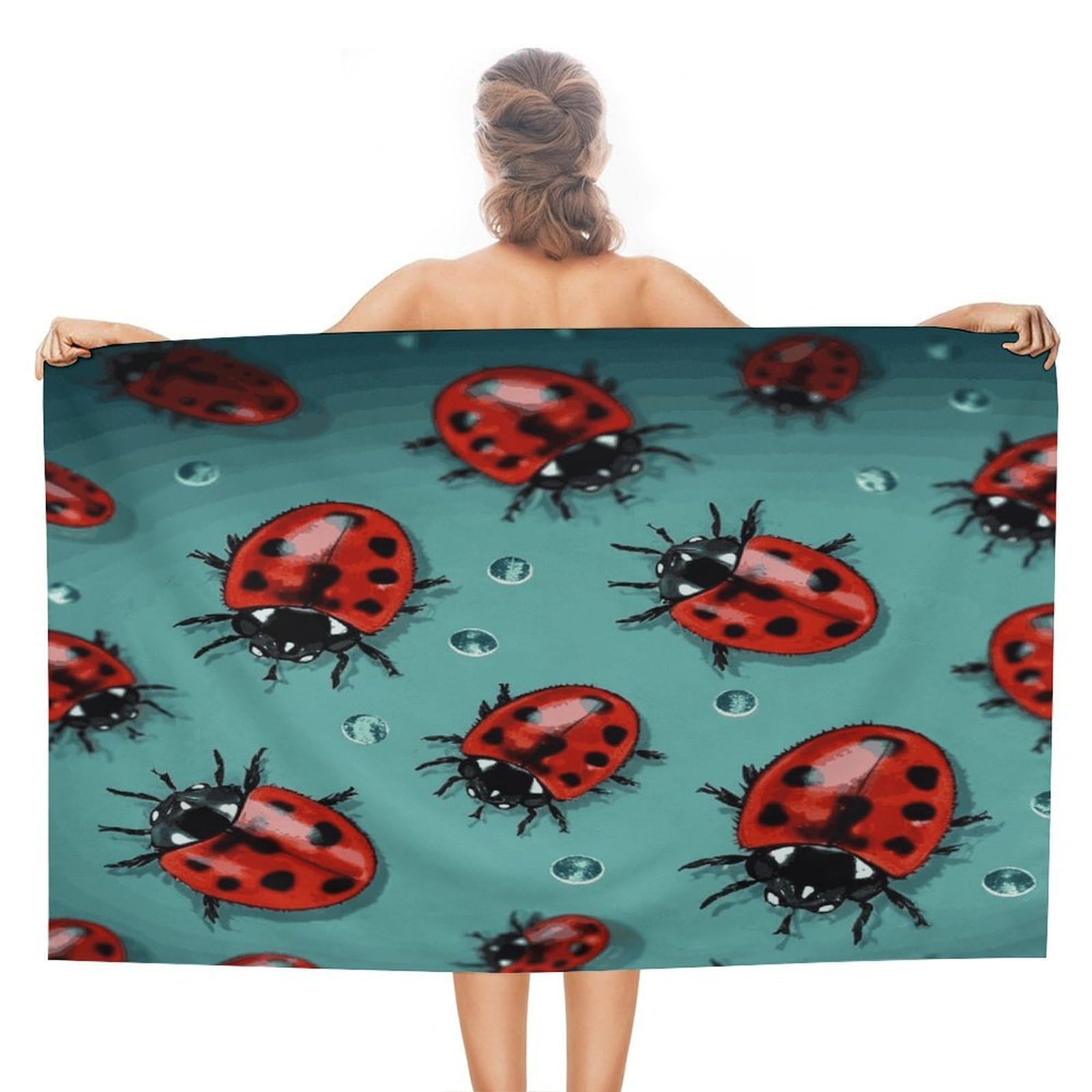FekiLoot Red Ladybugs On A Blue Background Beach Towel Absorbent & Quick Dry Pool Towels 31 X 51 Inches Extra Large Sandfree Beach Blanket Towels Soft Lightweight Travel Towel for Swim Yoga Camping
