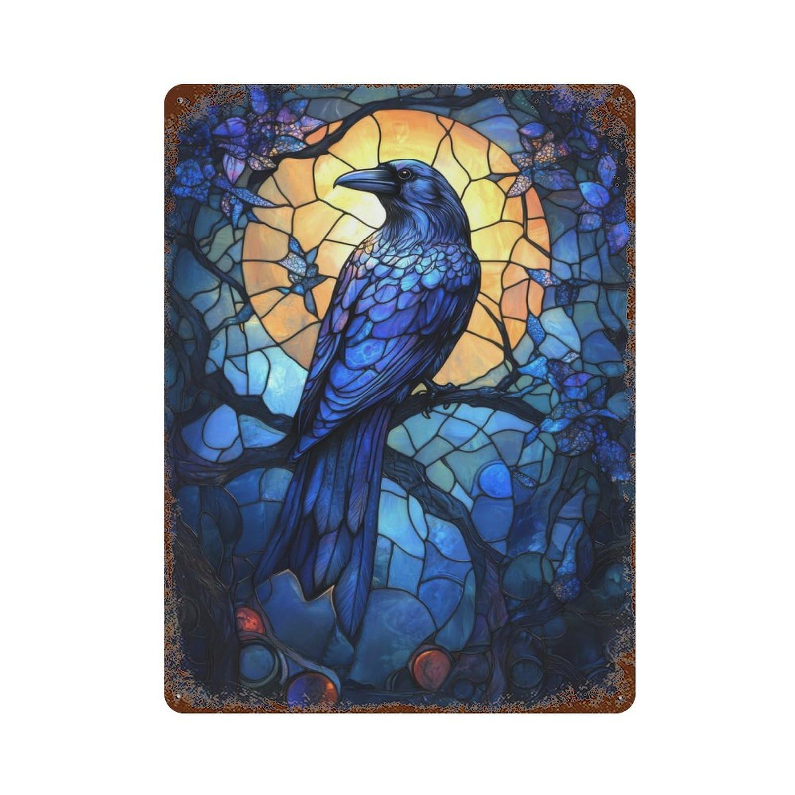 Raven in Stained Glass Vintage Metal Tin Sign 15.7"x11.8", Ideal for Cafe, Home Bar And Lounge Decor