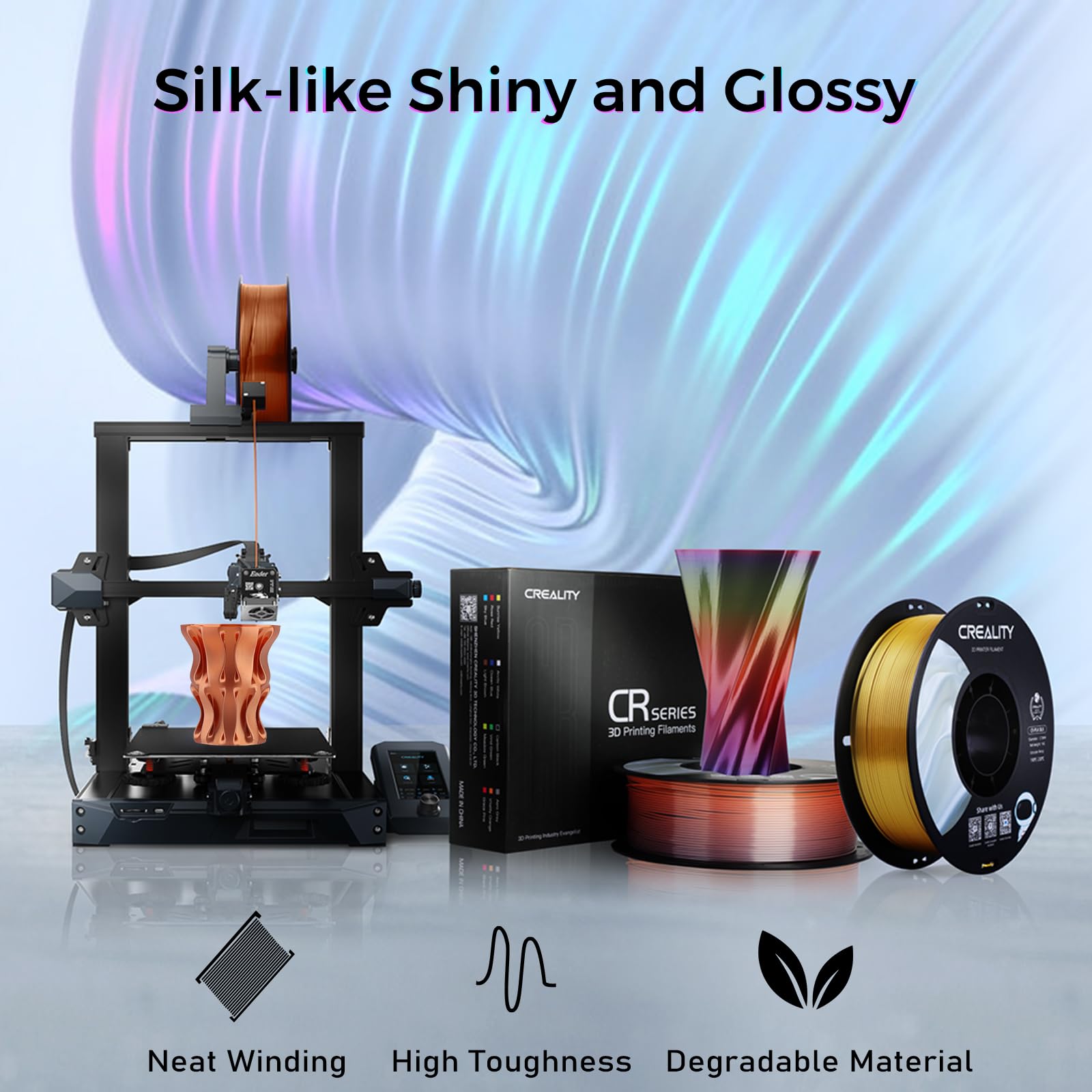 Creality PLA Filamento a Stampante 3D Printer Silk Shiny PLA Filament 1.75mm +/-0.02mm, 3D Printing Filament 1KG/2.2lb (Red Copper)