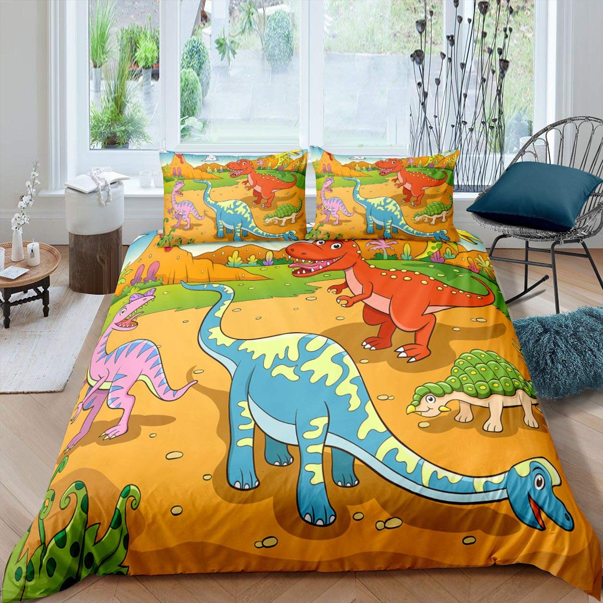 Set Biancheria Da Letto Dinosauri Per Bambini 2 Pezzi - Copripiumino 120x150 Cm + Federa 40x60 Cm, Microfibra Morbida Con Cerniera, Regalo Per Maschi E Femmine