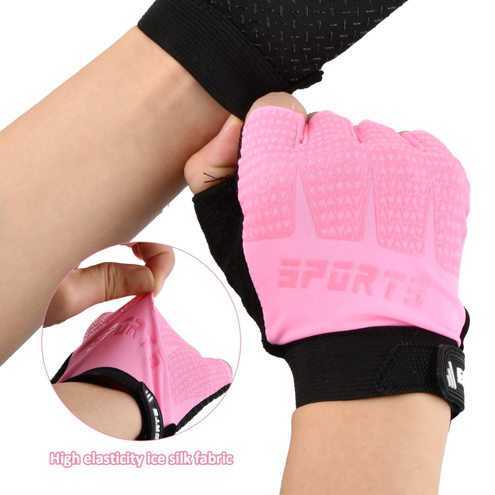 Gants de cyclisme demi-doigt - Pink - Blanc - Mixte - Respirant - Non