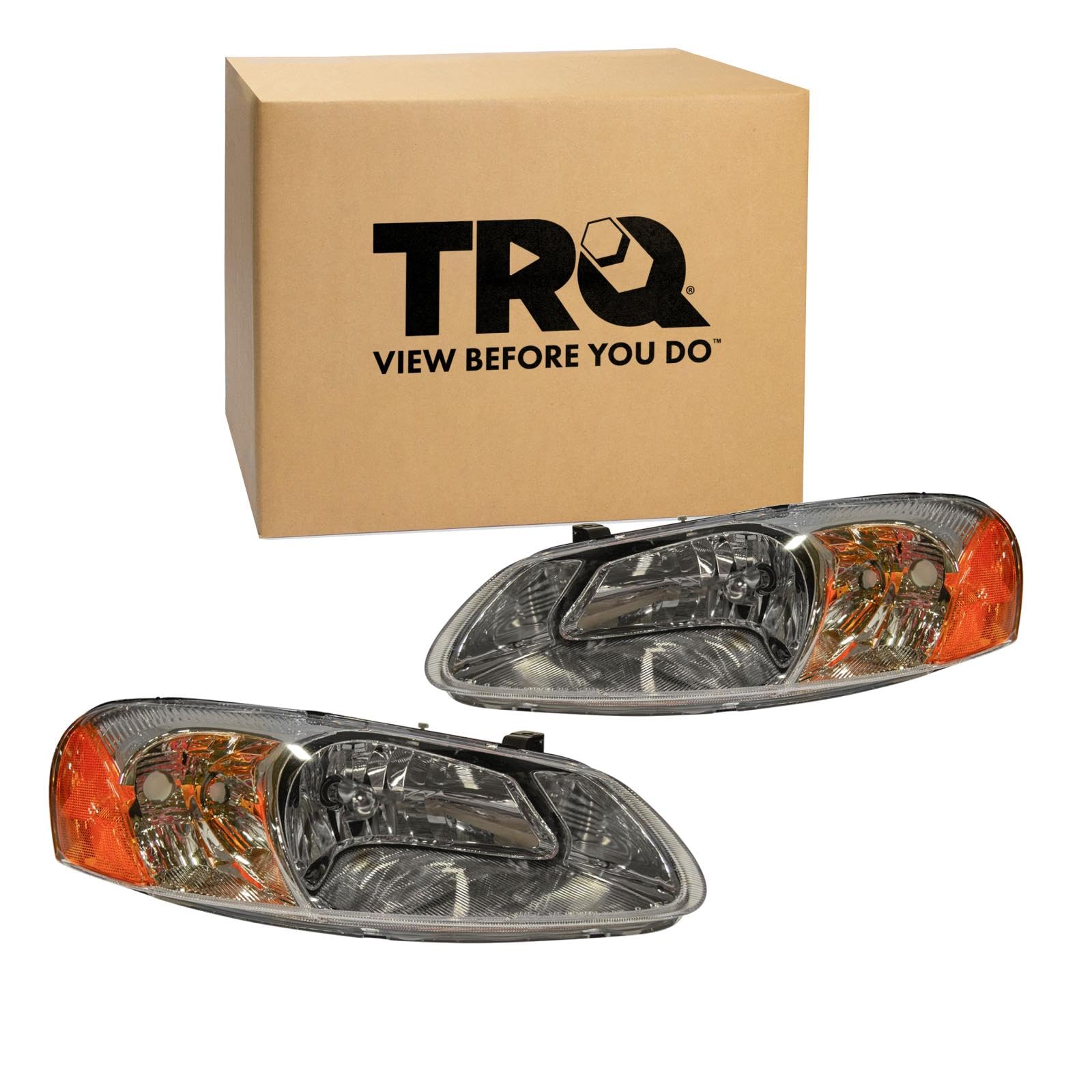 TRQ 2 Piece Headlight Assembly Set Driver &amp; Passenger Side Compatible with Chrysler Sebring Convertible &amp; Sedan 2001-2003 Dodge Stratus Sedan 2001-2005 Stratus 2006 CH2502128 CH2503128 4805820AA