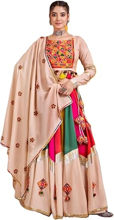 Cotton navratri white chaniya choli for Garba Indian Dandiya Stitched Ghagra Choli set