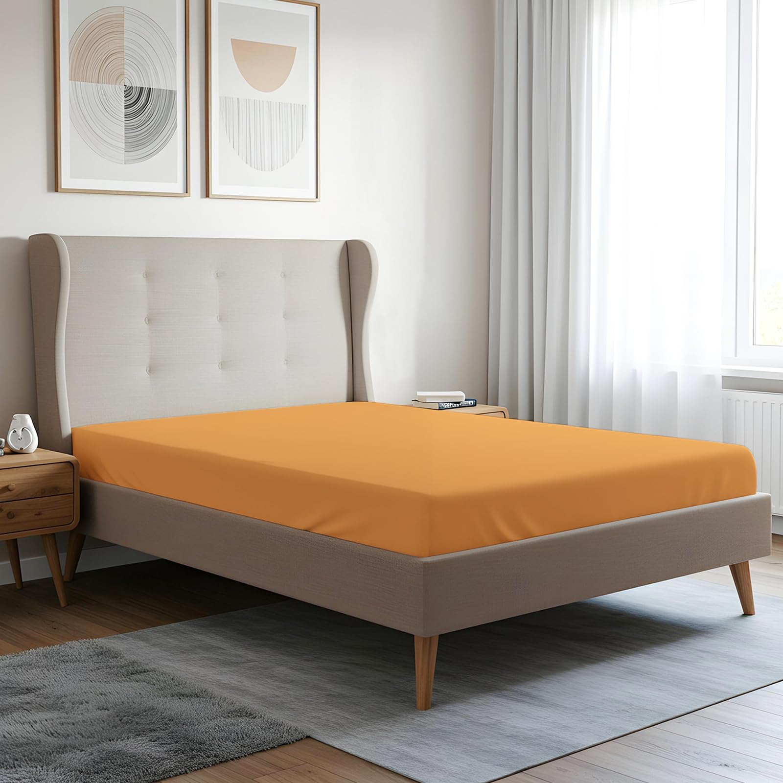 Pizuna 400 Baumwoll-Spannbetttuch 80x200-90x200cm Aprikosenorange, 100% langes Baumwoll-Spannbetttuch, weiches Mako-Satin-Gewebe für bis zu 40 cm Matratzenhöhe (100% Baumwollbettlaken) Mako Satin