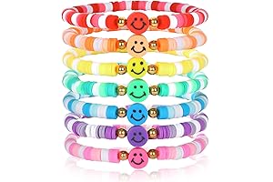 Rainbow Smiley Face Bracelets: Boho Beach Summer Cheer Jewelry