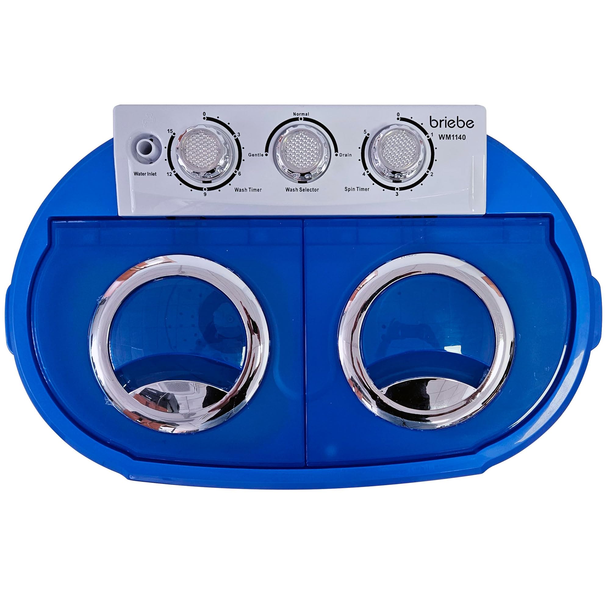 briebe Camp - Mini Lavatrice Portatile con Centrifuga, Campeggio, Capacità 3 kg, Ideale per Viaggi, Roulotte, Camper, 2 Scomparti, Caricamento dall'alto, Nessuna installazione, Blu/Bianco