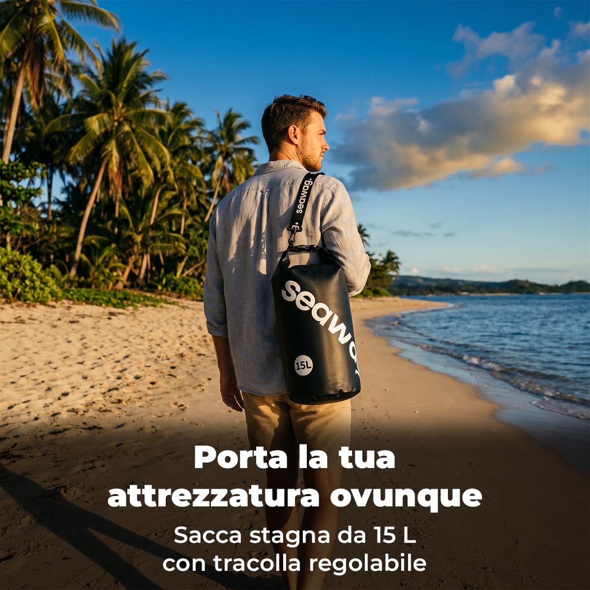 SEAWAG Solo Traveler Kit - Custodia impermeabile per telefono (IPX8 fino a 25 m) con impugnatura galleggiante, cinghia da braccio e supporto per bicicletta, borsa impermeabile universale per iPhone e